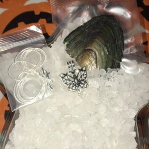 Butterfly pearl cage with chain and oyster